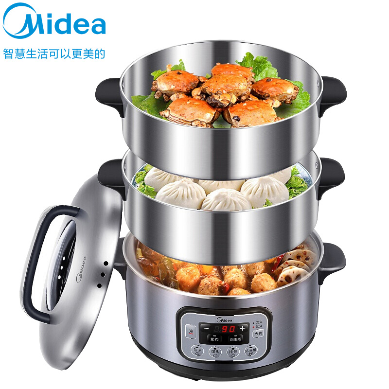 美的(Midea) 电蒸锅定时智能预约 双层蒸笼12.5L家用大容量多功能锅肠粉机不锈钢消毒 ZG28Power501高清大图