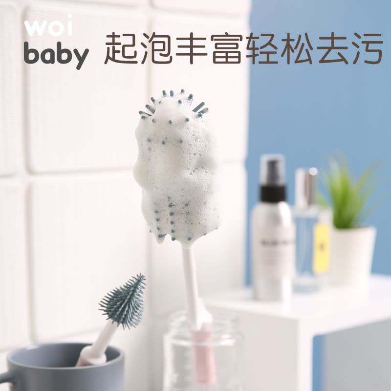 奶瓶刷子奶嘴刷阿斯卡利(ASCARI)清洁刷套装硅胶婴儿奶瓶刷便携清洗360度旋转 奶瓶刷[青柠绿](送吸管刷)图片