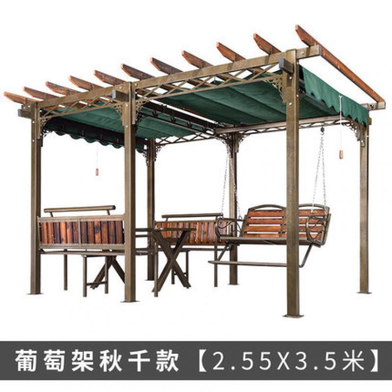 森美人凉亭户外庭院实木铝合金 葡萄架庭院防腐木 别墅简易亭子凉亭帐篷 多功能秋千葡萄架2.55*3.5米墨绿配墨绿顶篷布