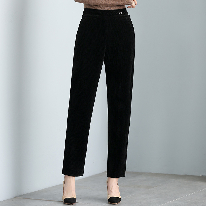 灯芯绒妈妈裤子春秋款中老年女雪尼尔萝卜裤中年女秋装小脚休闲裤