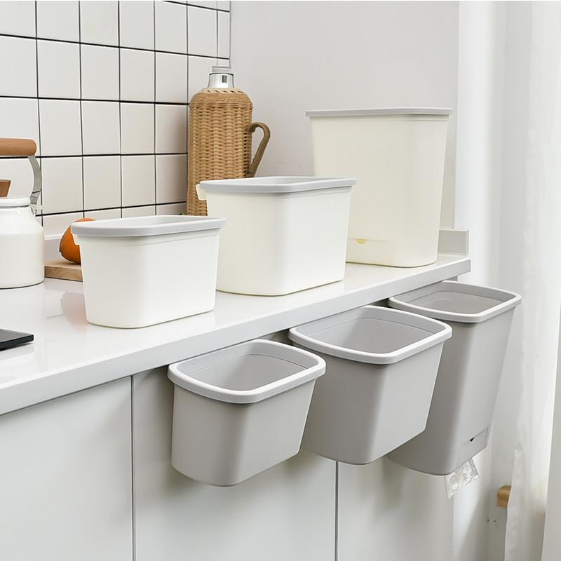 厨房柜门壁挂式分类垃圾桶篓家用卫生间干湿分离收纳盒悬挂式宜家白色