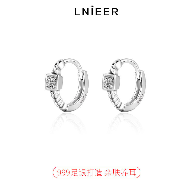 999纯银方钻耳圈养耳洞耳环2025新款小众设计感微镶银耳扣