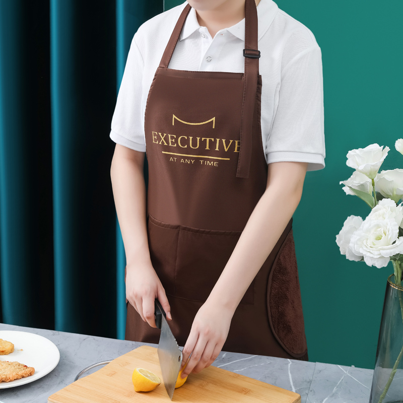 【补贴10%】长袖围裙女家用厨房防水防油专用餐饮工作服新款网红秋冬罩衣围腰 EXECUIVE咖啡色精致擦手款