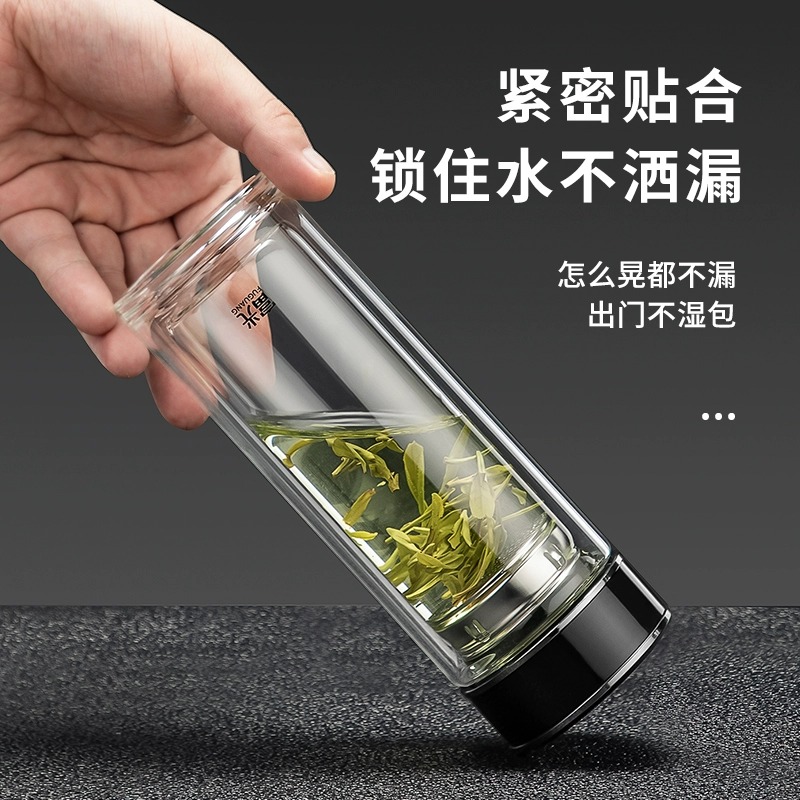 富光格调双层玻璃杯水杯男女创意透明盖便携过滤花茶杯杯子高清大图
