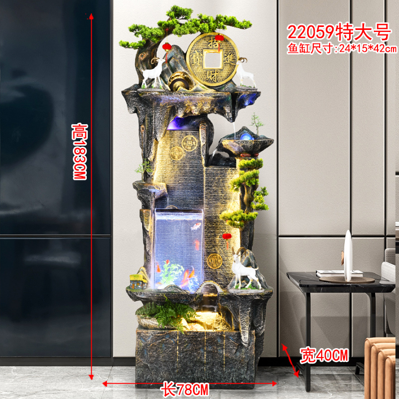 客厅水幕墙鱼缸假山喷泉办公室招财高山流水摆件循环水系景观落地