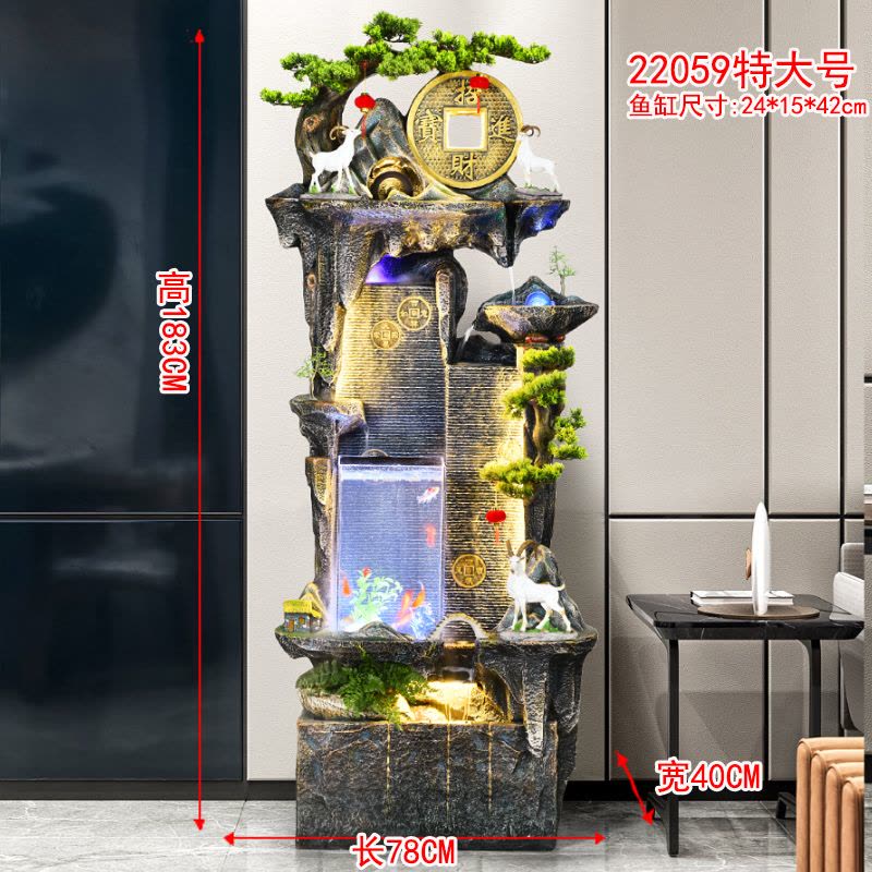 客厅水幕墙鱼缸假山喷泉办公室招财高山流水摆件循环水系景观落地图片