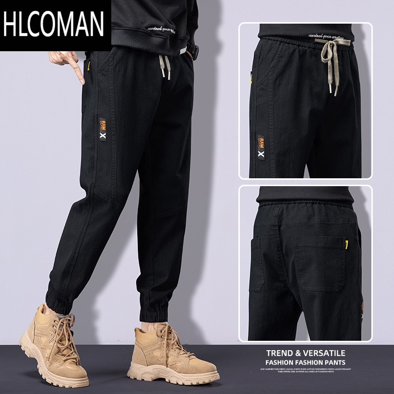 hlcoman潮牌九分束脚裤男士款宽松工装哈伦休闲男裤秋季抽绳运动裤子