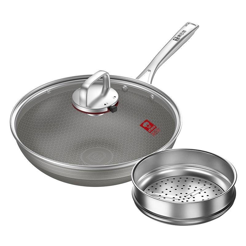 康巴赫钛蜂窝双面屏炒锅-32cm（带蒸笼）高清大图