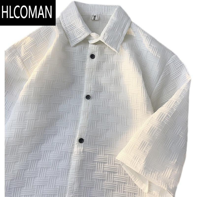 HLCOMAN短袖衬衫男款夏季美式设计感ins潮牌痞帅衬衣高级感宽松半袖外套