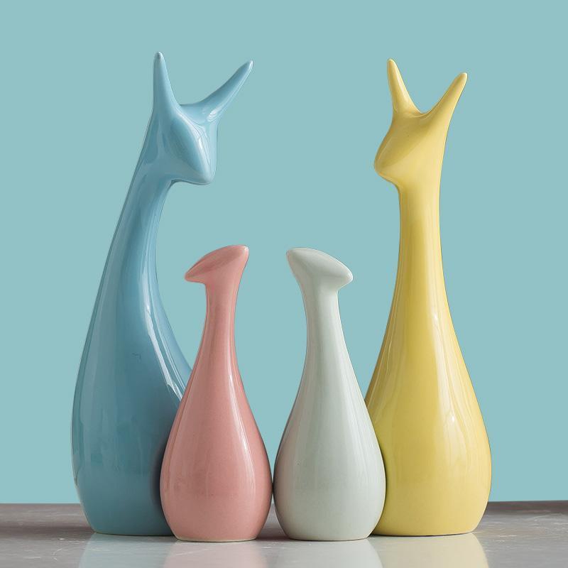 家居饰品陶瓷摆件三口之家鹿客厅电视柜工艺品装饰品摆设结婚