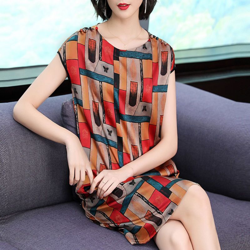 杭州丝绸特价清仓真丝连衣裙女中长款高档大码中年妈妈桑蚕丝裙夏绿色