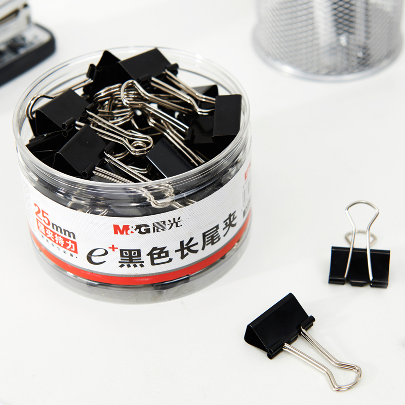 晨光(M&G) ABS92735黑色长尾夹 25mm燕尾夹文件夹子/金属夹/长尾夹/白钢夹/票夹 48只/筒 2筒装