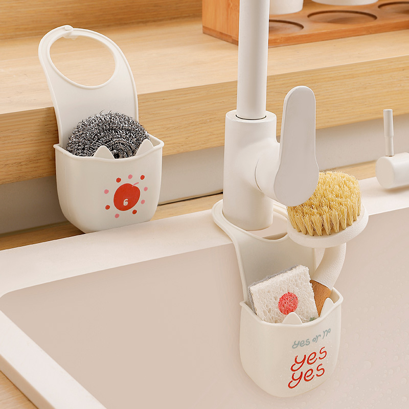 厨房用品沥水挂袋水池龙头海绵百洁布置物架吸盘壁挂收纳挂篮免打孔高清大图