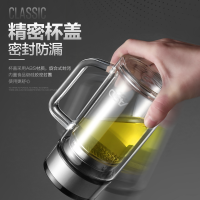爱仕达ASD 茶水分离泡茶杯 办公杯 带把盖过滤 大容量 创意男女 玻璃杯喝水杯子RWB36B5WG