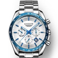 卡梭(KASSAW)手表男士国产品牌自动机械表时尚多功能运动钢带男表防水夜光大表盘军表K806GK805GK851G K851G典雅蓝