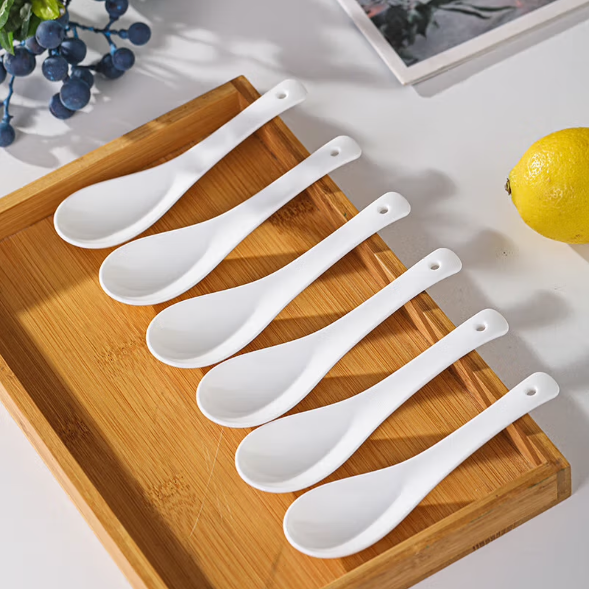Remec 骨瓷纯白花语小汤勺 6个装 调羹 一套高清大图