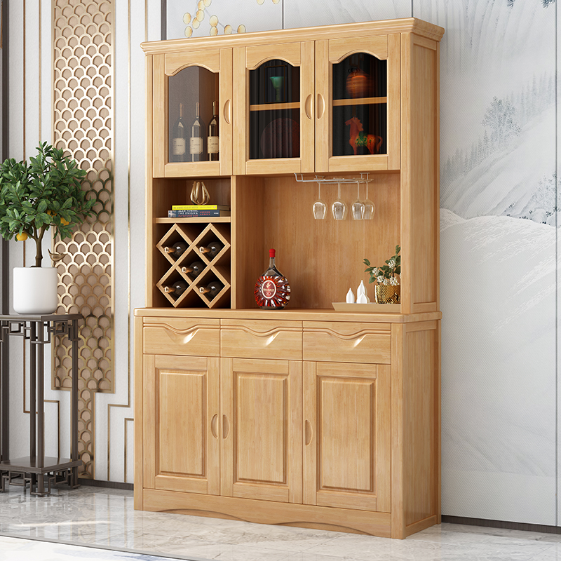 青木川 实木酒柜餐边柜一体靠墙餐厅客厅家用小户型收到储物柜高柜置物架带玻璃门红酒柜简约现代三门家具高清大图