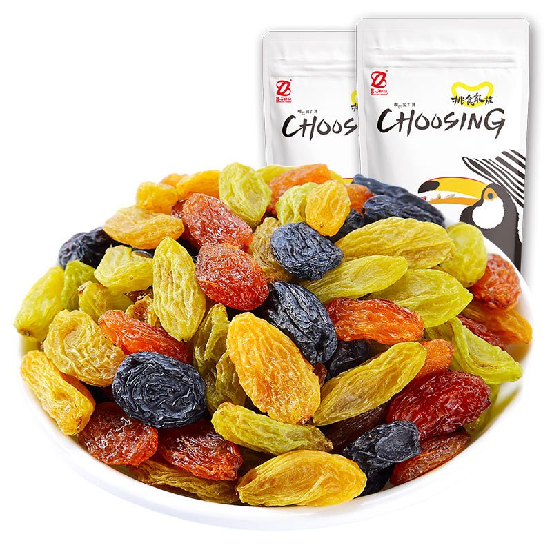 [真心 四色葡萄干250g*3]新疆吐鲁番特产无核白树上黄玫瑰红黑加仑