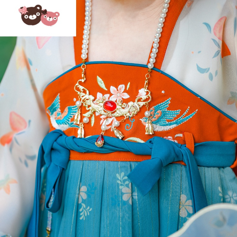 绿彩虹光汉服女童春秋古装中国风超仙双燕渐变周岁宝宝礼服儿童汉服女演出服