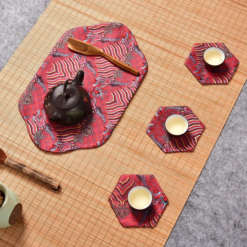 茶席茶盘垫茶垫中式禅意方形小桌旗布艺茶杯垫干泡茶艺茶巾复古红云朵