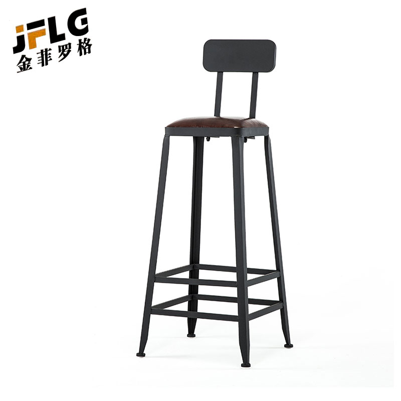 金菲罗格高脚吧台椅铁艺吧凳 坐高65高软包坐垫(有靠背)高清大图