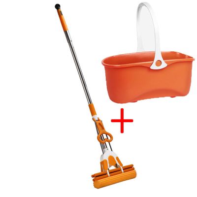 新款 太太乐38cm加宽胶棉拖把滚轮式挤水大号海绵吸水拖把免手洗 38