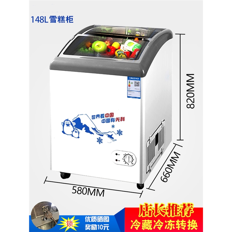 纳丽雅小型雪糕柜展示冰柜商用卧式圆弧冷藏冷冻小冰箱玻璃冷柜_套餐二