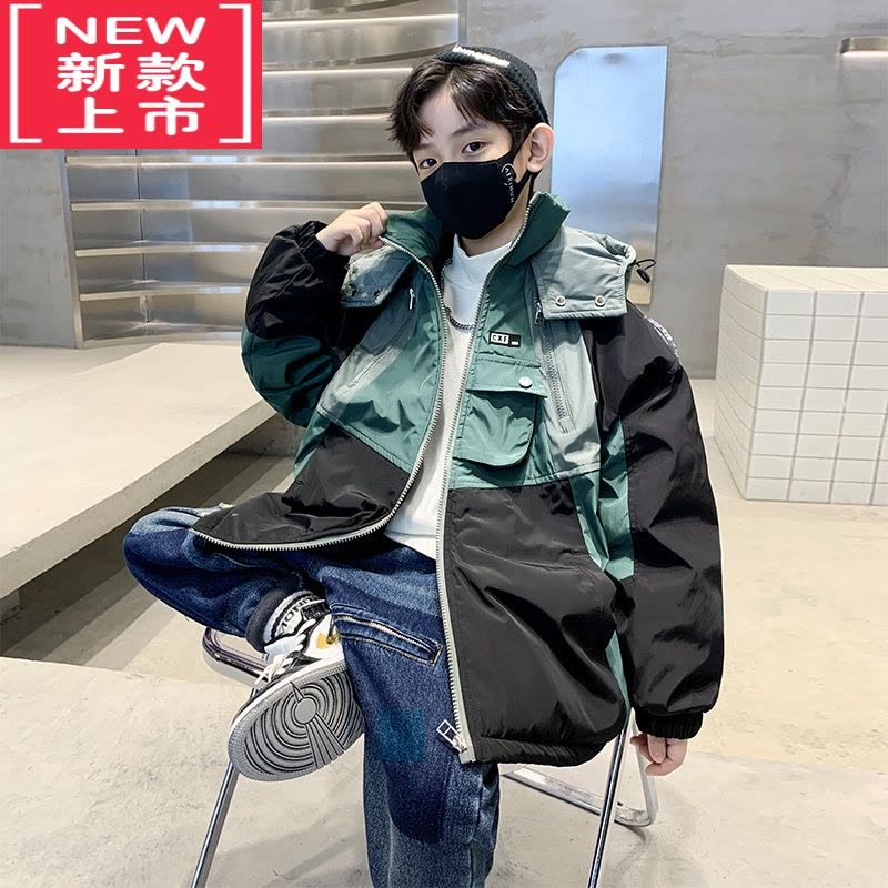 可莉允男童夹棉外套秋冬款派克服2022新款儿童装冬装冲锋衣冬季加厚棉服图片