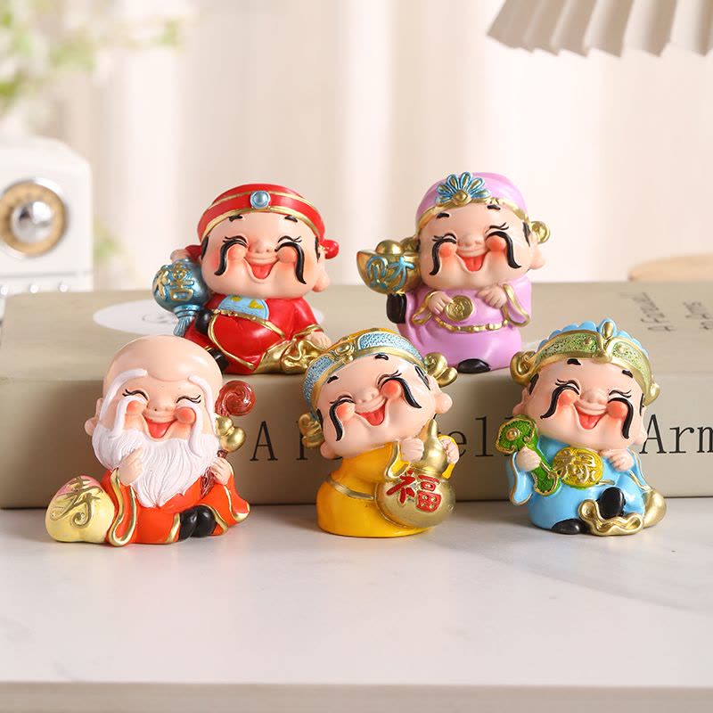 喜乐五福财神爷招财福禄寿喜摆件家用办公室客厅玄关电视柜装饰品【价格