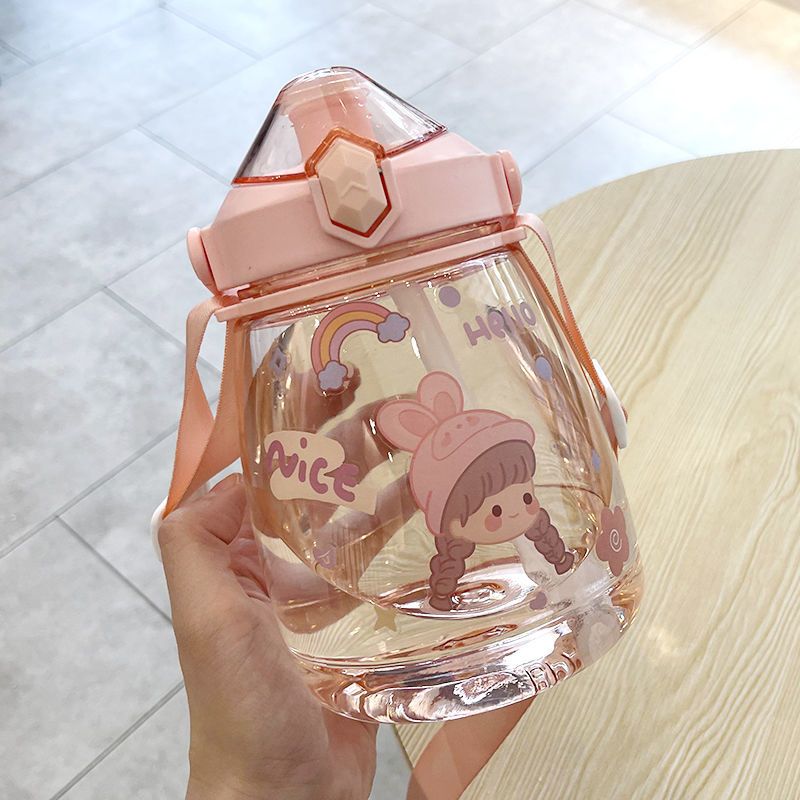 小胖墩吸管杯粉色1100ml杯子水杯女可爱ins大容量水壶便携吸管杯高