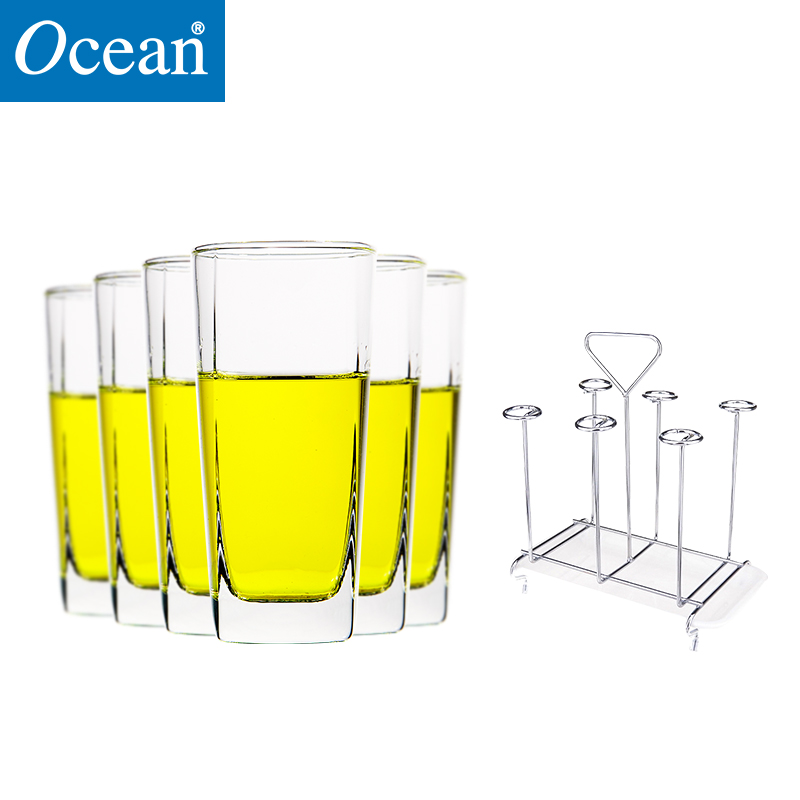 ocean进口无铅玻璃杯水杯牛奶饮料果汁茶杯子6只320ML配水杯架子套装高清大图