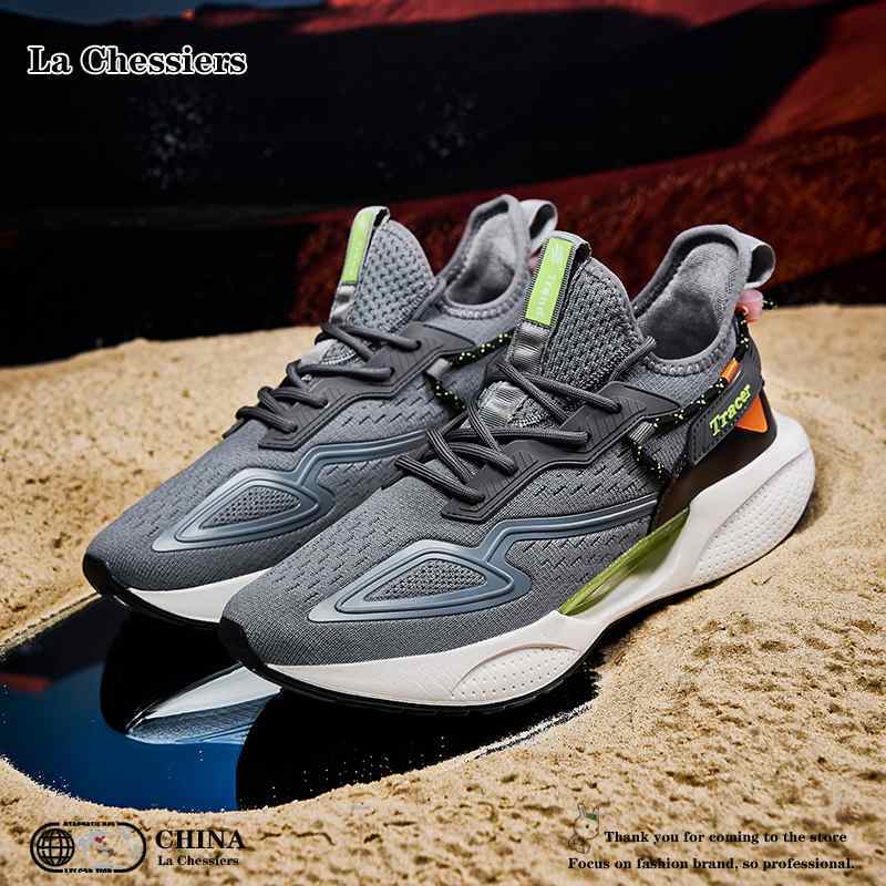 La Chessiers男鞋2025春季新款轻便男士鞋子运动休闲鞋软底减震网面情侣大码跑步鞋