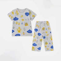 铅笔俱乐部2025夏装新品男小童家居服儿童居家两件套宝宝短袖裤子 90cm 浅花灰