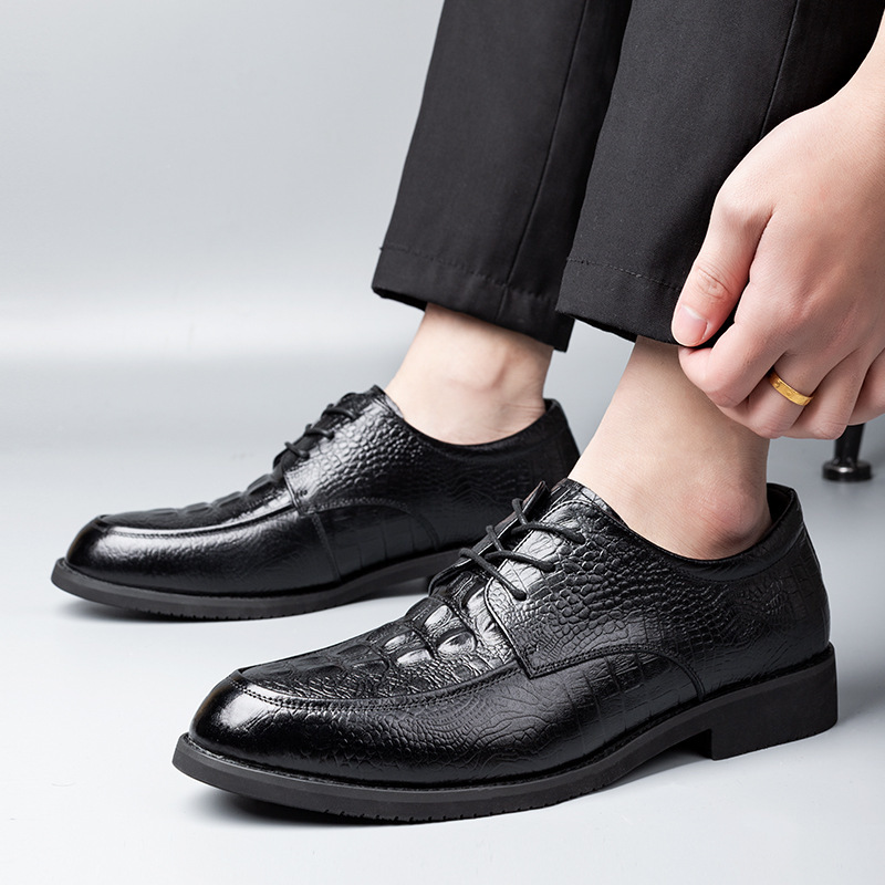 皮鞋男2023新款男士商务正装男鞋经典鳄鱼纹休闲单鞋时尚婚鞋