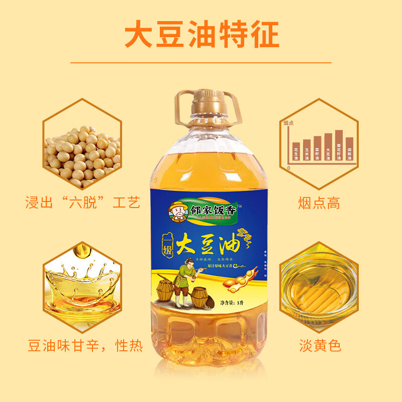 邻家饭香食用油5L非转基因浸出一级大豆油LJFX163高清大图