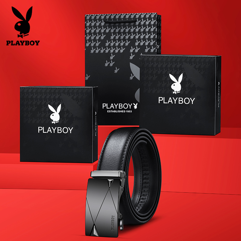 花花公子皮带男士2025新款高档自动牛皮腰带男款真皮裤带官方自2高清大图