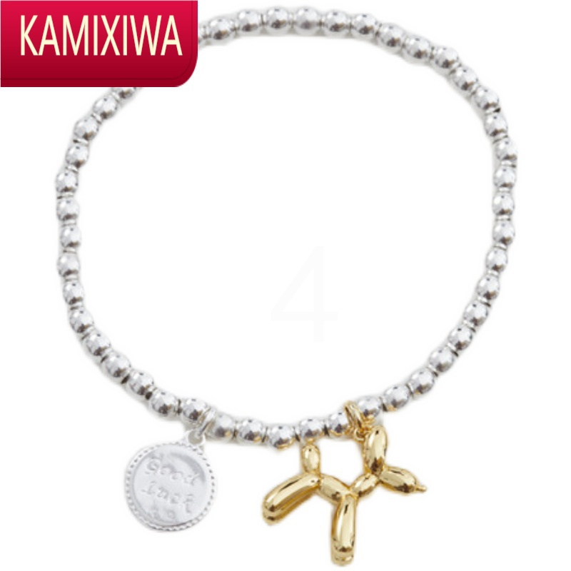 KAMIXIWA日韩ins可爱气球狗银手链女弹力绳银珠手串手环简约小众字母