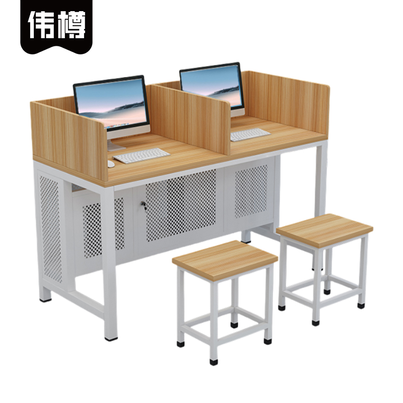 伟樽多媒体课桌带屏风一桌二凳140*60*75cm套高清大图