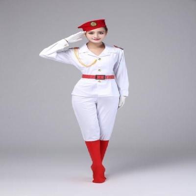 军鼓服装套装广场舞腰鼓服军装迷彩演出服女兵军乐队舞蹈服表演服白色