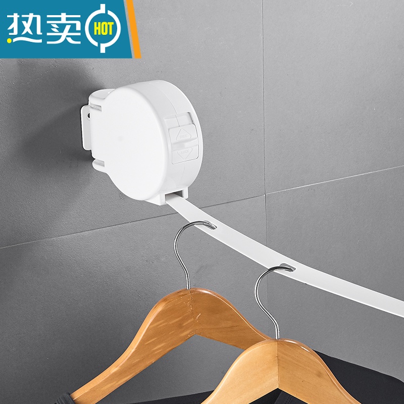 敬平阳台伸缩晾衣绳晒被子挂衣服器钢丝绳子室内凉衣架拉衣线免打孔 粉色4.2米-升级款高清大图