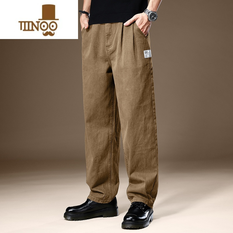 yanxu欧美潮牌高端直筒休闲裤男士秋季新款宽松大码透气垂感裤子男