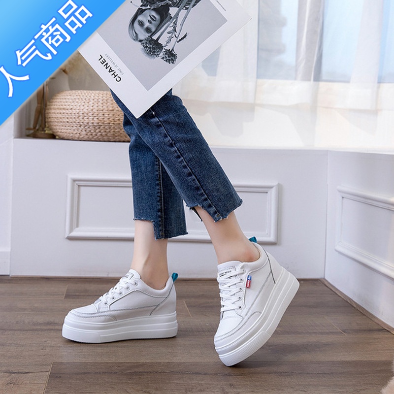 SUNTEK内增高女鞋8cm增高透气夏季网面百搭厚底显瘦脚小个子小白鞋高清大图