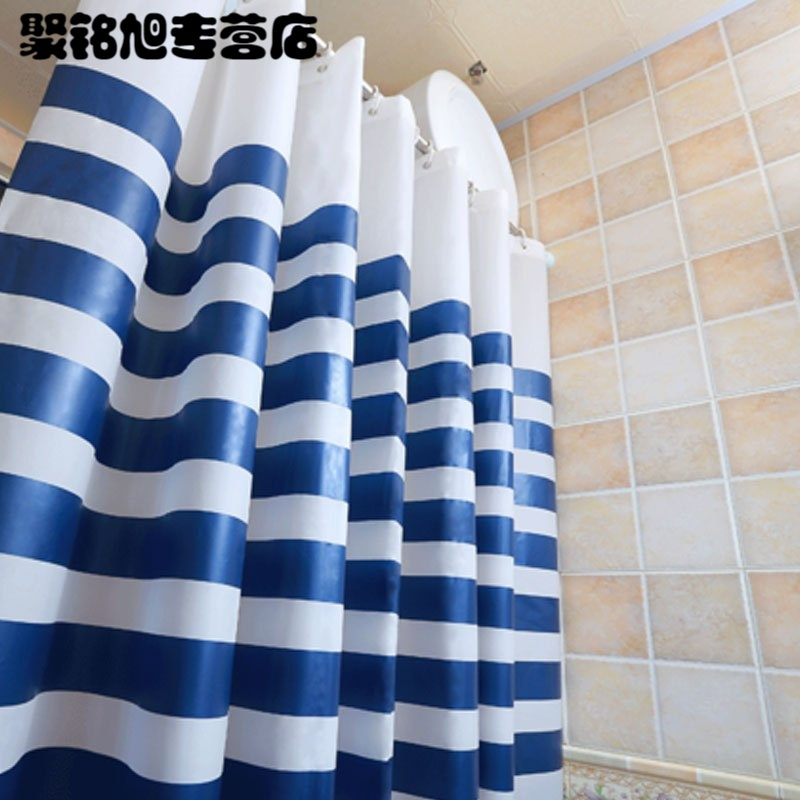 [送挂环]条纹简约卫生间加厚保暖防水PEVA塑料铜质浴帘子浴室不透浴帘布生活日用现代简约浴室用品浴帘