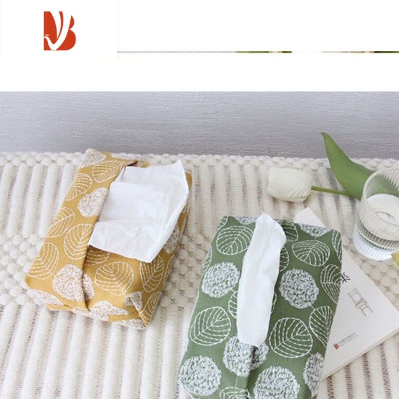 三维工匠小雏菊纸巾盒田园风茶几台式抽纸盒北欧布艺黑色蓝色长方形收纳盒 浅灰色底布白色小雏菊图片