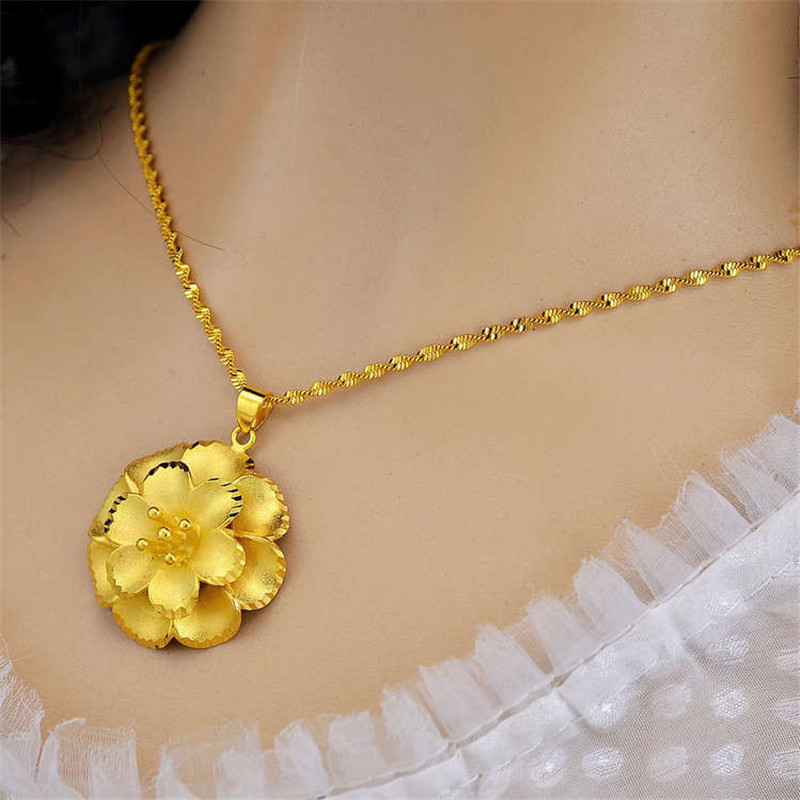 时尚磨沙玫瑰花锁骨链 镀金项链水波链 玫瑰花坠百搭女款项链送女朋友七夕情人节礼物