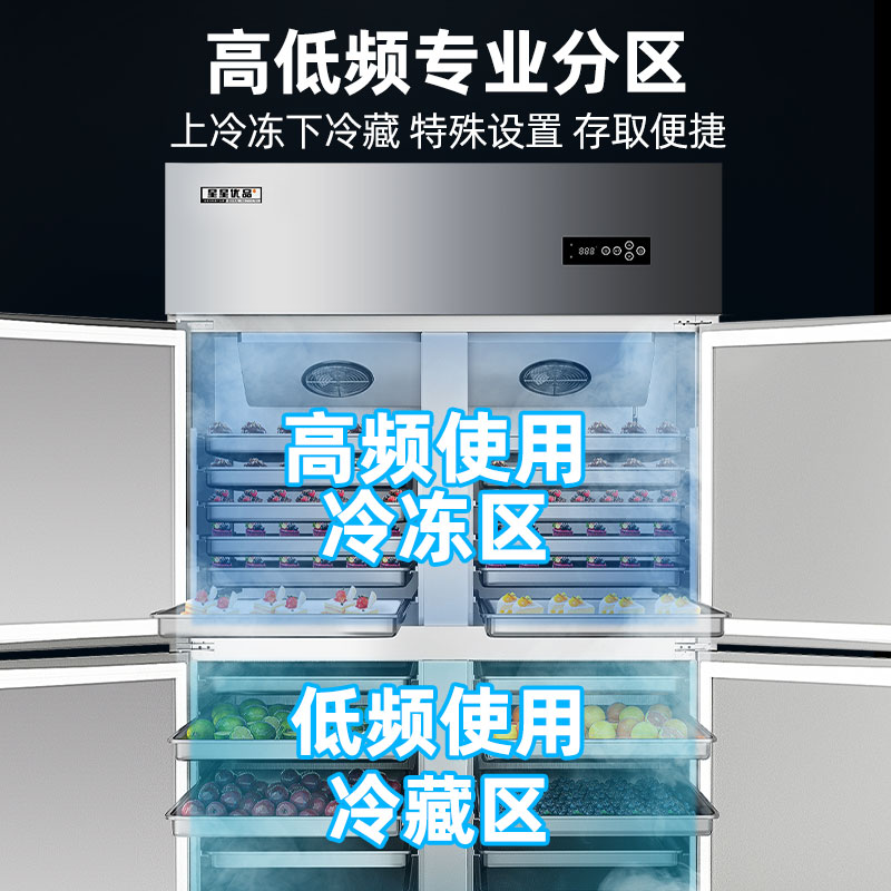 星星四门双温风冷冰箱后厨食堂厨房冰箱四门插盘柜冷藏冷冻厨房不锈钢冰柜智能控温全铜管BCD-820FAC高清大图