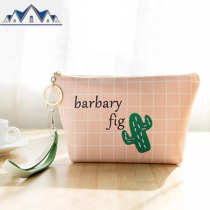 分格个性办公室分类女款化妆品收纳包拉链小布袋影楼简易出游手包_78_954 粉色仙人掌