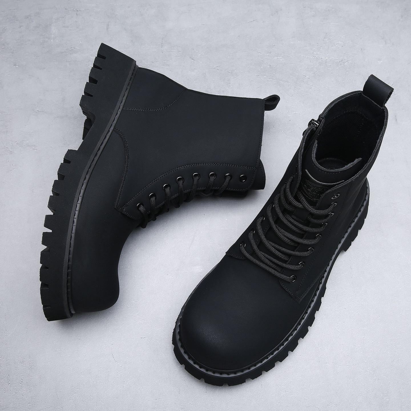 2025冬季新款长筒马丁靴男英伦暗黑高帮机车靴子厚底增高加绒皮靴高清大图