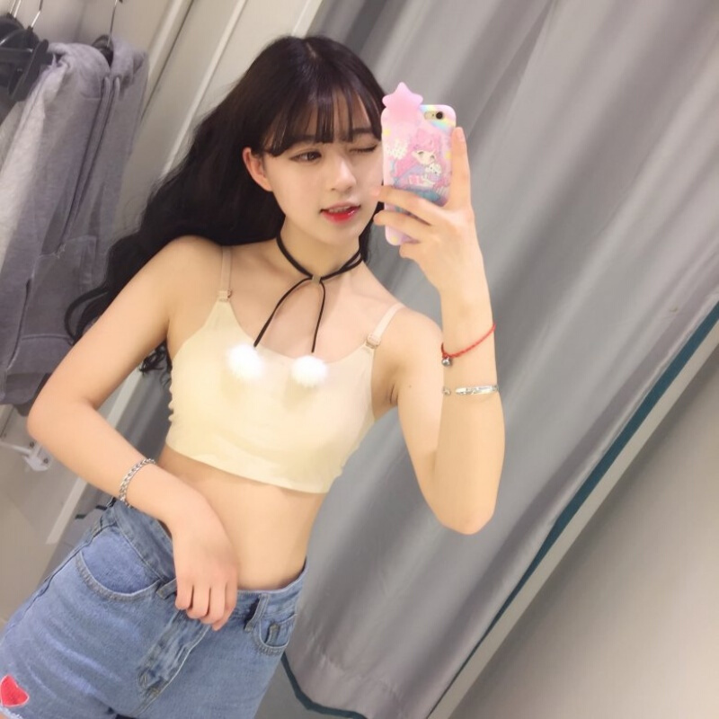 韩版百搭透气冰丝无痕裹胸抹胸带背心式打底内衣文胸杏均