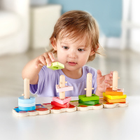 Hape&金宝贝 艺智火车拼图18M-3岁儿童宝宝木制拼图玩具幼儿积木拼插颜色形状认知早教益智